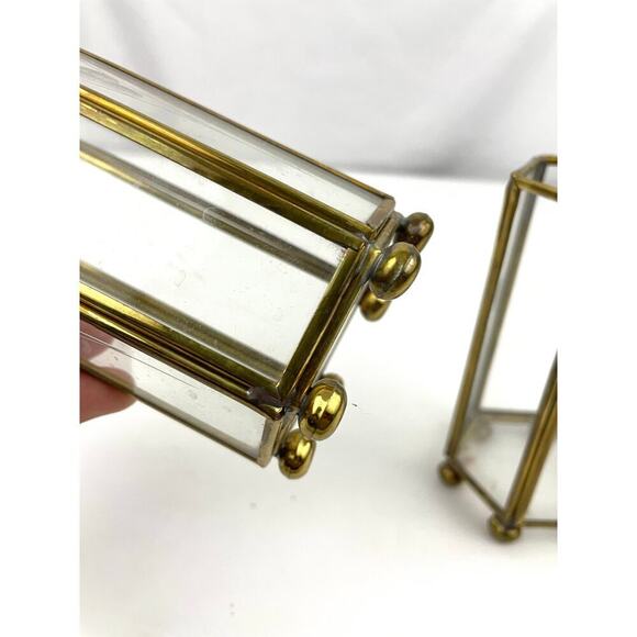 VTG Mini Brass Etched Glass Lantern Candle Holder Display Lot of 2 - Picture 10 of 16